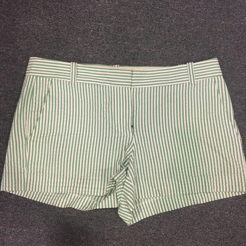 J. Crew Green and White Striped Shorts